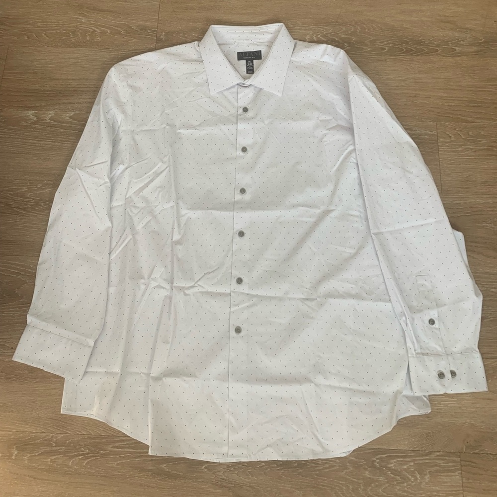 Alfani White Dress Shirt with Subtle Dots Size XXL